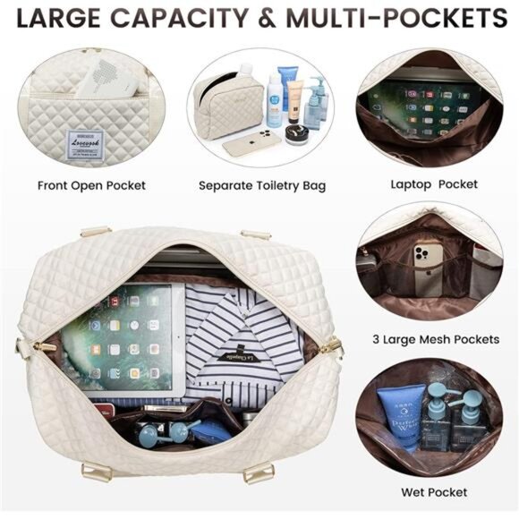 LOVEVOOK Travel Duffle Bag,Weekender Bags for Women with Shoe Compartment - Picture 3 of 7